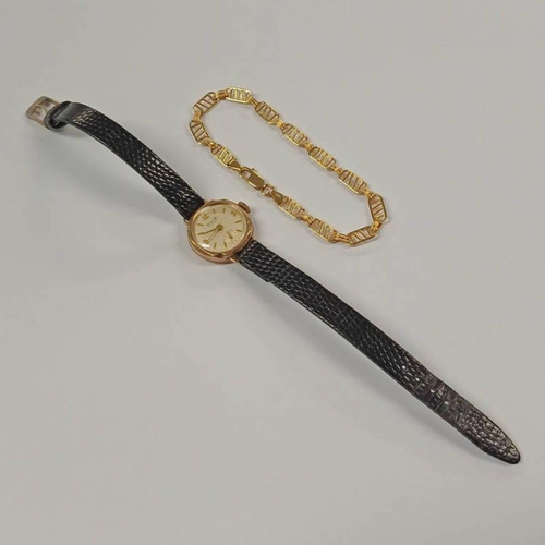 615 - 9CT GOOD AVIAIONST WATCH WEIGHT 12.4 GRAMS & 9CT GOLD BRACELET.  WEIGHT 4.3 GRAMS