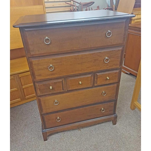 350 - STAG MAHOGANY CHEST OF 4 LONG & 3 SHORT DRAWERS. 112 CM TALL X 82 CM WIDE