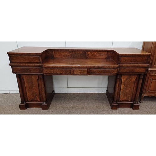 353 - 19TH CENTURY MAHOGANY PEDESTAL SIDEBOARD WITH 4 DRAWERS OVER 2 PANEL DOORS WITH GALLERY TOP, THE GAL... 