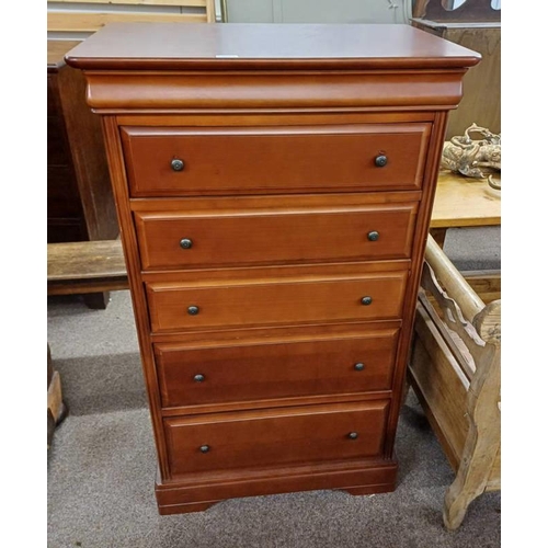 360 - MODERN HARDWOOD CHEST OF 5 DRAWERS - 125 CM TALL X 75 CM WIDE