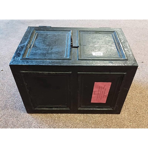 364 - PAINTED METAL STRONG BOX - KEY IN OFFICE  30 CM TALL X 45 CM