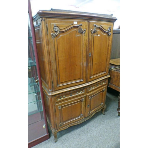 366 - 19TH CENTURY STYLE WALNUT CABINET WITH 2 PANEL DOORS OVER 2 DRAWERS & 2 PANEL DOORS ON CABRIOLE SUPP... 