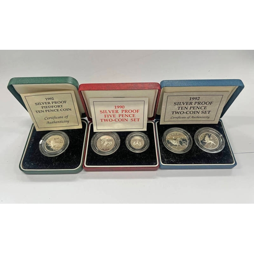 UK SILVER PROOF COIN SETS TO INCLUDE 1992 SILVER PROOF TEN PENCE TWO ...
