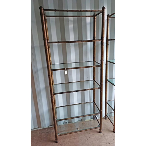 100 - BAMBOO STYLE METAL SHELF UNIT WITH 6 GLASS SHELVES - HEIGHT 190 CM X WIDTH 77 CM
