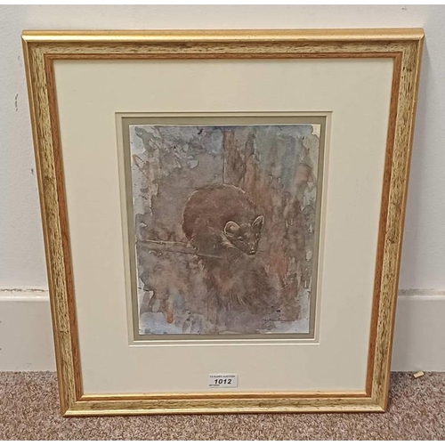 1012 - DEREK ROBERTSON 'PINE MARTIN' SIGNED GILT FRAMED WATER COLOUR 29CM X 22 CM