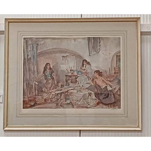 1025 - FRAMED ARTISTS PROOF AFTER W RUSSELL FLINT, 'A QUESTION OF COLOUR', SIGNED IN PENCIL, WITH STAMP TO ... 