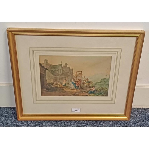 1077 - ATTRIBUTED TO MYLES BIRKETT FOSTER,  THE WOMAN WEAVERS UNSIGNED, OLD LABELS TO REVERSE FRAMED WATERC... 