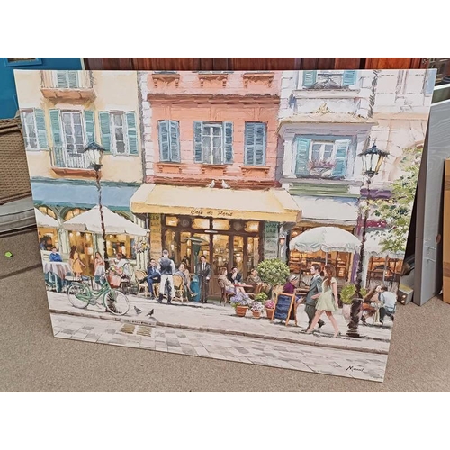 1080A - LARGE FRAMED PRINT ON CANVAS OF CAFE DU PARIS, 120 X 150 CM