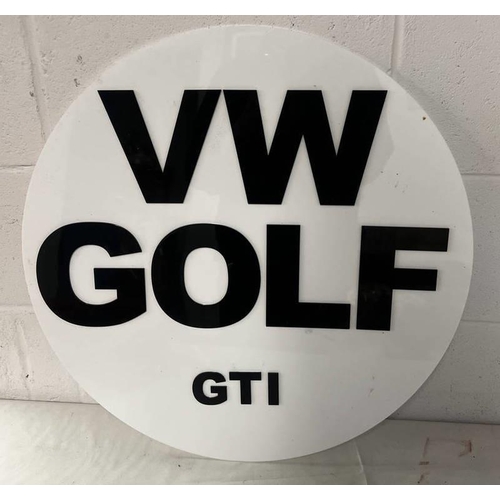 1225 - CIRCULAR AUTOMOTIVE ADVERTISING SIGN '' VW GOLF GTI '', 60CM ACROSS