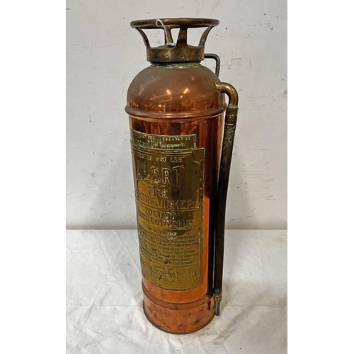1265 - VINTAGE COPPER & BRASS FIRE EXTINGUISHER BY THE AMERICAN LA FRANCE FIRE ENGINE CO, 62CM TALL