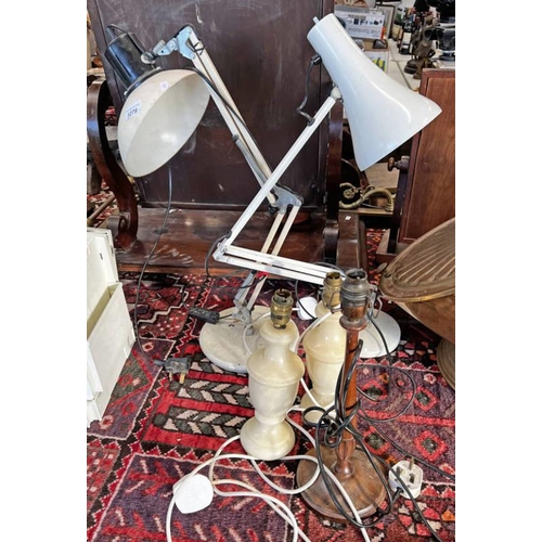 1279 - 2 ANGLE POISE LAMPS, TWO TURNED HARDSTONE TABLE LAMPS AND ONE OTHER  -5-
