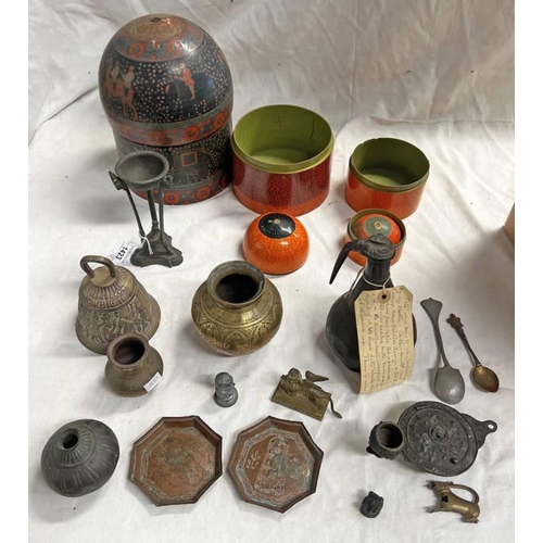 1423 - MIDDLE EASTERN LACQUERED NESTING BOXES DECORATED WITH FIGURES, INTERESTING 19TH CENTURY FIRE DEVIL R... 