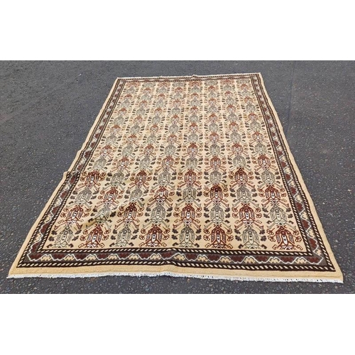 1454 - FULL WOOL PILE CREAM GROUND HAND WOVEN MOROCCAN CARPET 290 X 195CM