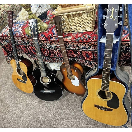 1478 - FOUR SIX STRING ACOUSTIC GUITARS TO INCLUDE JASMINE BY TAKIMINIE GUITAR WITH CASE, COW BOY ETC  -4-