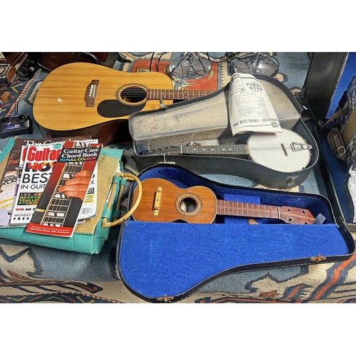 1479 - MANUEL LOPEZ UKULELE IN CASE, UNNAMED UKELELE BANJO & AN ENCORE EA255 6 STRING ACOUSTIC GUITAR -3-