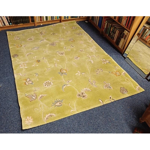 153 - GREEN RUG WITH OVERALL FLORAL PATTERN