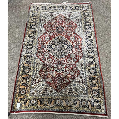 1534 - SILK HERIZ RUG, 5FT X 3FT, WITH ORIENTAL CARPETS TRADING HOUSE LTD RECEIPT