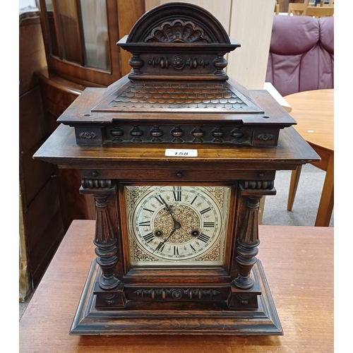 158 - JUNGHANS MAHOGANY MANTLE CLOCK WITH ENAMEL DIAL, SIGNED TO DIAL & WORKS