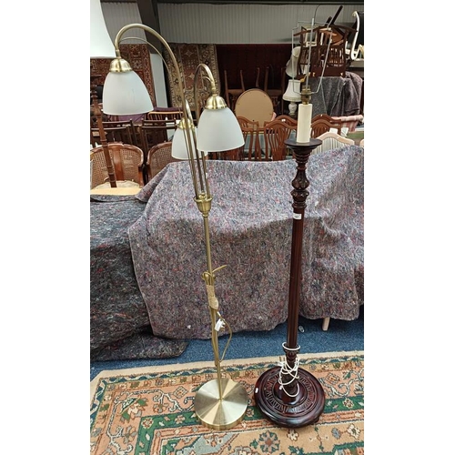 187 - DECORATIVE MAHOGANY STANDARD LAMP WITH REEDED COLUMN ON CIRCULAR BASE & ONE OTHER STANDARD LAMP