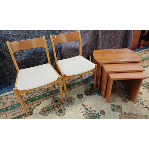 235 - PAIR OF BEECH DINING CHAIRS & NEST OF 3 TABLES