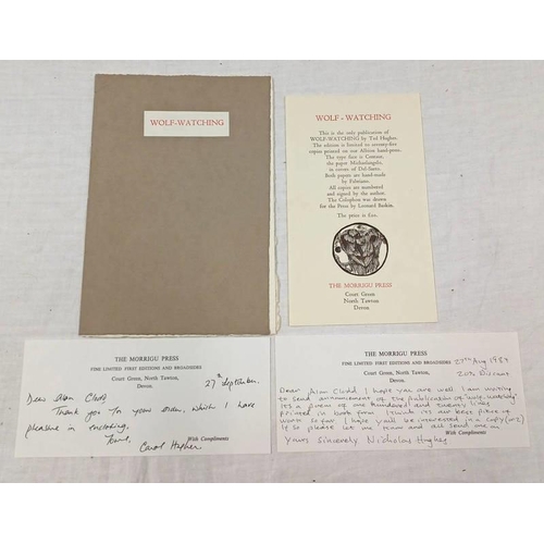 2378 - WOLF-WATCHING BY TED HUGHES, LIMITED EDITION NO.48/75, SIGNED BY HUGHES, PUBLISHED BY THE MORRIGU PR... 