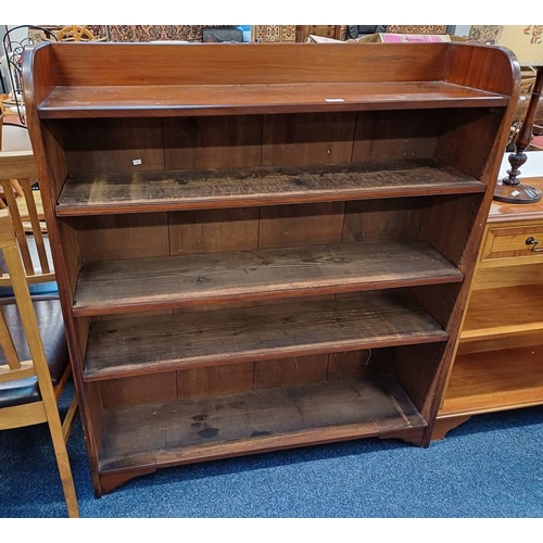 297 - EARLY 20TH CENTURY MAHOGANY OPEN BOOKCASE WITH ADJUSTABLE SHELVES & 3/4 GALLERY TOP