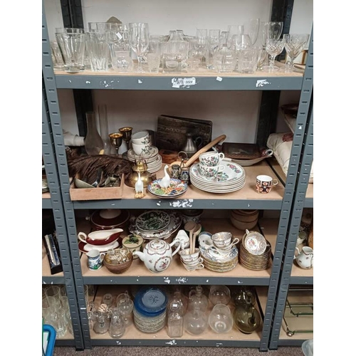 3024 - GOOD SELECTION GLASSWARE, PORCELAIN, ORIENTAL WARE ETC ON 4 SHELVES