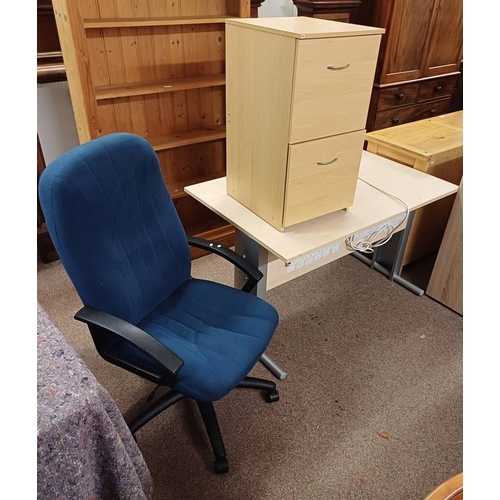 31 - DESK, OFFICE CHAIR & 2 DRAWER FILING CHEST