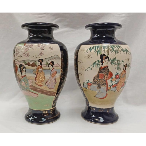 3133 - PAIR OF JAPANESE SATSUMA POTTERY BALUSTER VASES, 31CM TALL