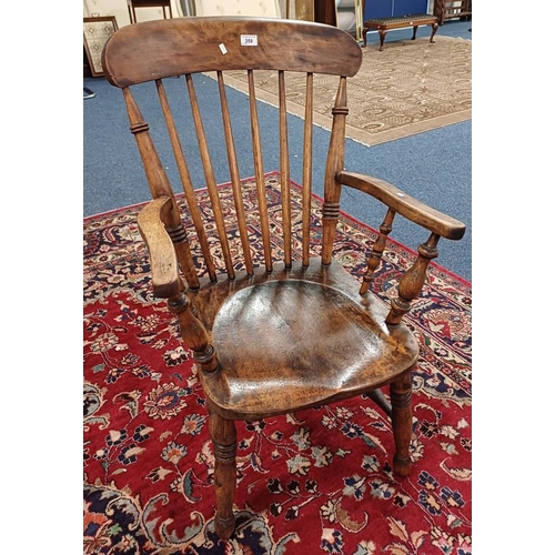 359 - EARLY 20TH CENTURY MAHOGANY SPINDLE BACK ARMCHAIR ON TURNED SUPPORTS