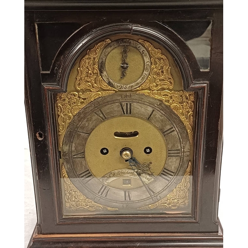 1200A - 19TH CENTURY BRACKET CLOCK WITH TWIN FUSEE MOVEMENT WITH GILT BRASS AND SILVERED DECORATED DIAL, STR... 