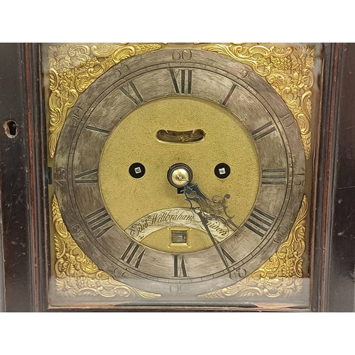 1200A - 19TH CENTURY BRACKET CLOCK WITH TWIN FUSEE MOVEMENT WITH GILT BRASS AND SILVERED DECORATED DIAL, STR... 