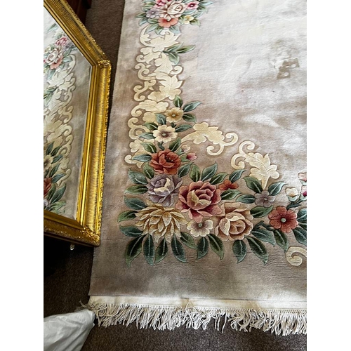 1512 - LARGE ORIENTAL FLORAL DECORATED CARPET WITH FRILLED ENDS, 380 X 360CM
