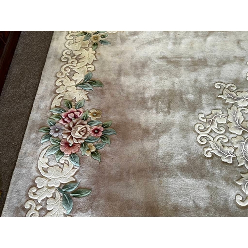 1512 - LARGE ORIENTAL FLORAL DECORATED CARPET WITH FRILLED ENDS, 380 X 360CM