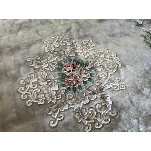 1512 - LARGE ORIENTAL FLORAL DECORATED CARPET WITH FRILLED ENDS, 380 X 360CM