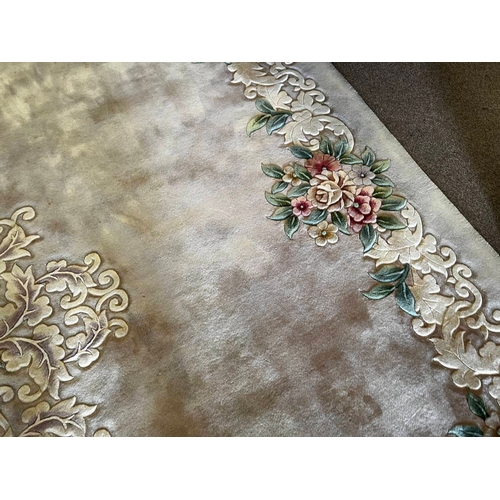 1512 - LARGE ORIENTAL FLORAL DECORATED CARPET WITH FRILLED ENDS, 380 X 360CM