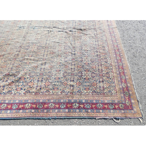 1523 - MIDDLE EASTERN CARPET WITH MAROON, BLUE & GOLD PATTERN, 358 X 306 CM