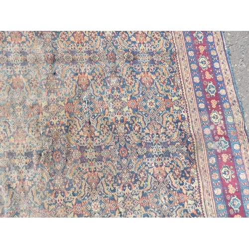 1523 - MIDDLE EASTERN CARPET WITH MAROON, BLUE & GOLD PATTERN, 358 X 306 CM