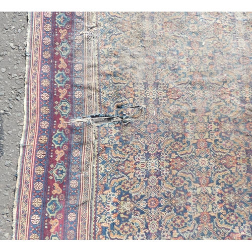 1523 - MIDDLE EASTERN CARPET WITH MAROON, BLUE & GOLD PATTERN, 358 X 306 CM