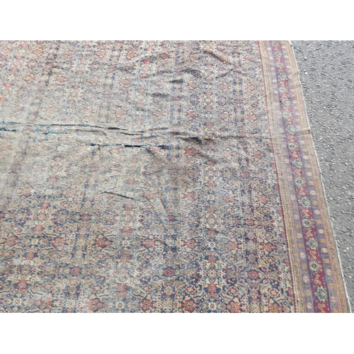 1523 - MIDDLE EASTERN CARPET WITH MAROON, BLUE & GOLD PATTERN, 358 X 306 CM