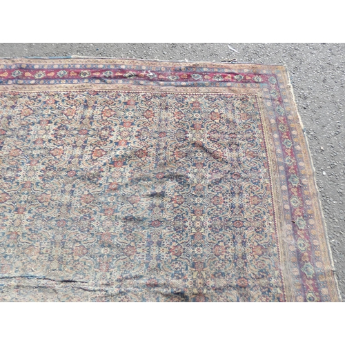 1523 - MIDDLE EASTERN CARPET WITH MAROON, BLUE & GOLD PATTERN, 358 X 306 CM