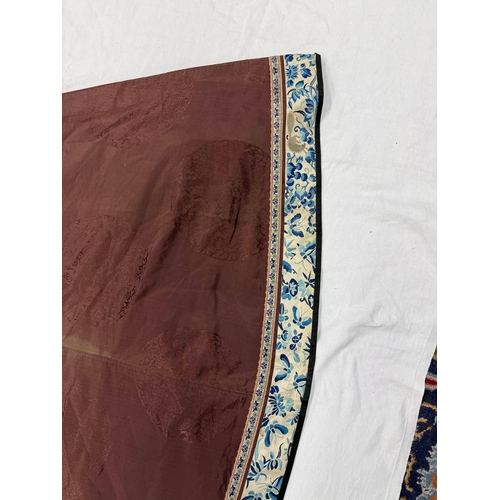 3003 - CHINESE BROWN ROBE WITH EMBROIDERED CIRCULAR PANELS OF DRAGONS WITH FLORAL DECORATED SILK HEMS - 119... 