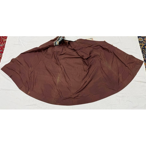 3003 - CHINESE BROWN ROBE WITH EMBROIDERED CIRCULAR PANELS OF DRAGONS WITH FLORAL DECORATED SILK HEMS - 119... 