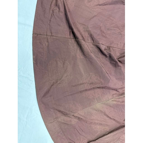 3003 - CHINESE BROWN ROBE WITH EMBROIDERED CIRCULAR PANELS OF DRAGONS WITH FLORAL DECORATED SILK HEMS - 119... 