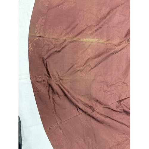 3003 - CHINESE BROWN ROBE WITH EMBROIDERED CIRCULAR PANELS OF DRAGONS WITH FLORAL DECORATED SILK HEMS - 119... 