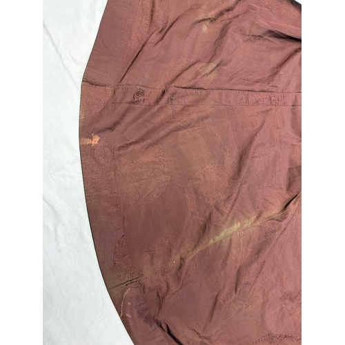 3003 - CHINESE BROWN ROBE WITH EMBROIDERED CIRCULAR PANELS OF DRAGONS WITH FLORAL DECORATED SILK HEMS - 119... 
