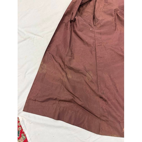 3003 - CHINESE BROWN ROBE WITH EMBROIDERED CIRCULAR PANELS OF DRAGONS WITH FLORAL DECORATED SILK HEMS - 119... 
