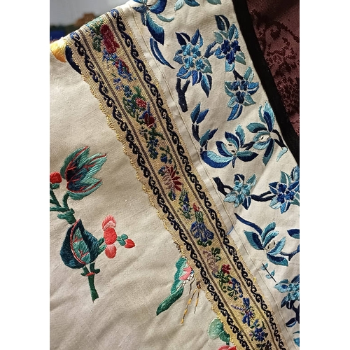 3003 - CHINESE BROWN ROBE WITH EMBROIDERED CIRCULAR PANELS OF DRAGONS WITH FLORAL DECORATED SILK HEMS - 119... 