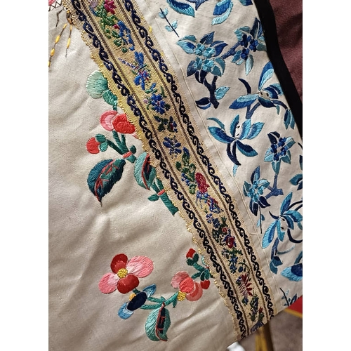 3003 - CHINESE BROWN ROBE WITH EMBROIDERED CIRCULAR PANELS OF DRAGONS WITH FLORAL DECORATED SILK HEMS - 119... 