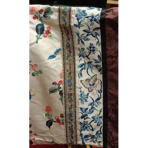 3003 - CHINESE BROWN ROBE WITH EMBROIDERED CIRCULAR PANELS OF DRAGONS WITH FLORAL DECORATED SILK HEMS - 119... 